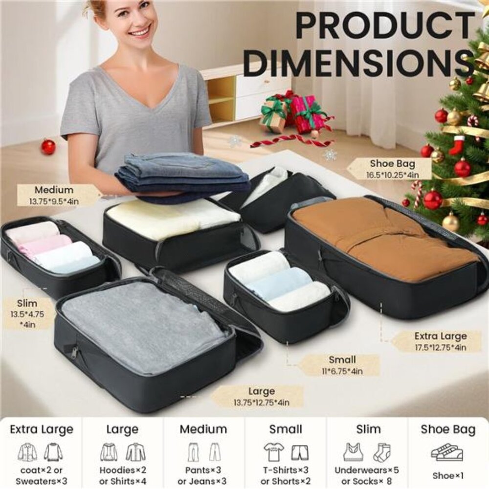 4 Set/6 Set/8 Set Compression Packing Cubes Travel Accessories - Picture 2 of 7